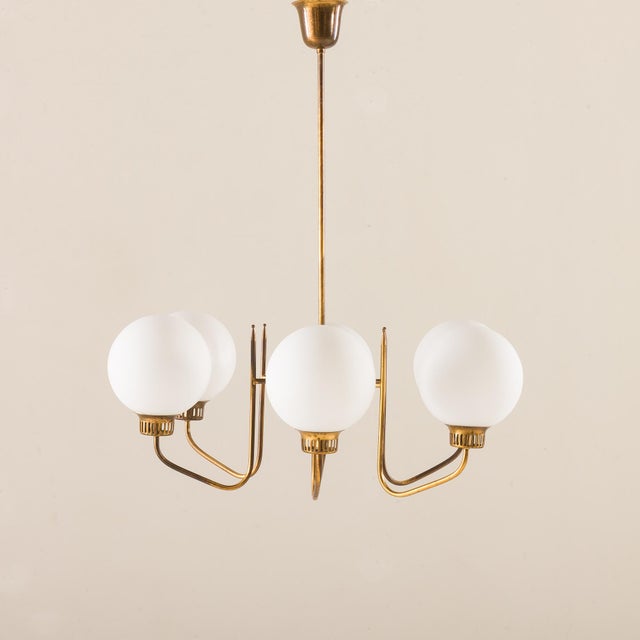 Mid-Century Modern Mid-Century Modern Brass and Glass Chandelier, Italy, 1960s For Sale - Image 3 of 10