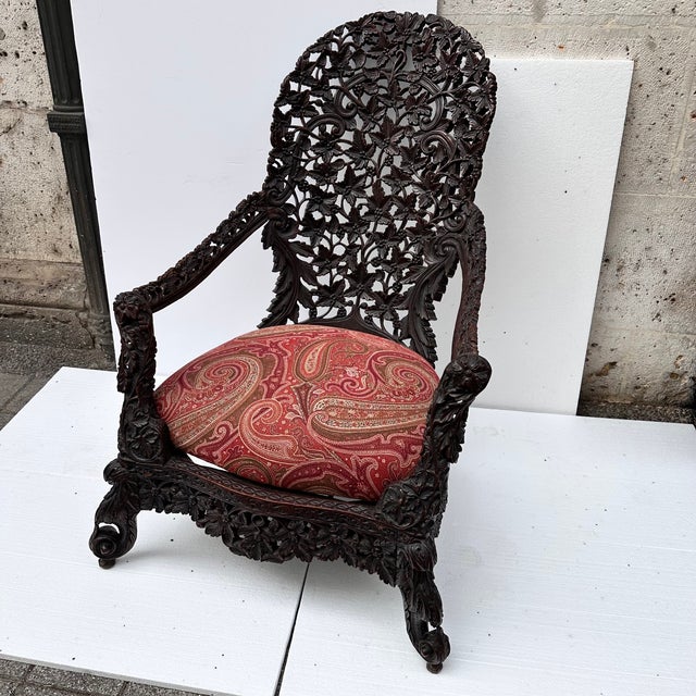 Black Victorian Anglo-Indian Armchair in Wood, Burma / Republic of the Union of Myanmar, 1880 For Sale - Image 8 of 18