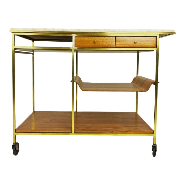 Paul McCobb for Calvin Bar Cart With Travertine Top For Sale