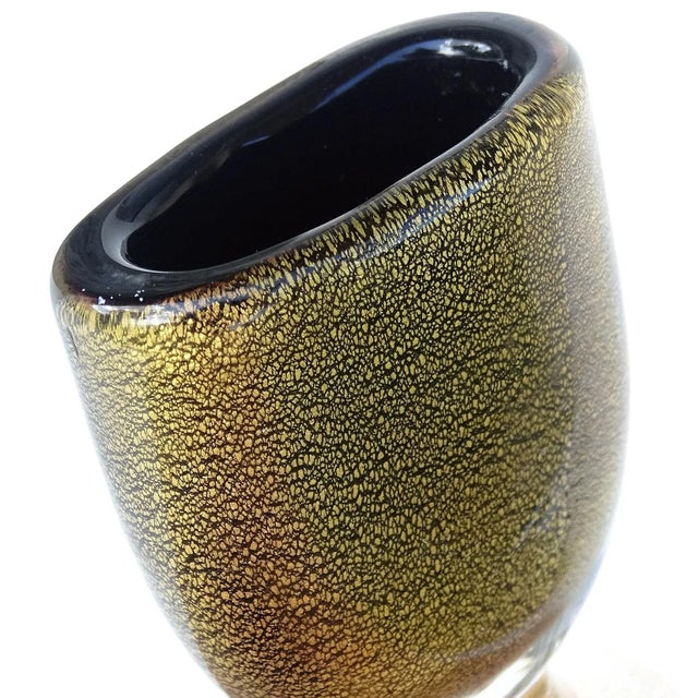 Mid 20th Century Vintage Murano Black Gold Flecks Italian Art Deco Style Footed Glass Toothpick Name Card Holder For Sale - Image 5 of 6