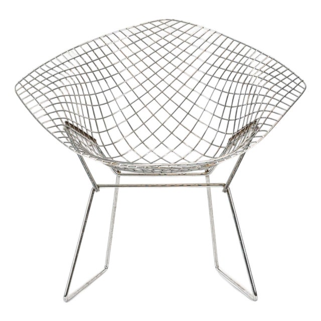 Mid Century Silver Diamond Wire Lounge Chair by Harry Bertoia for Knoll For Sale