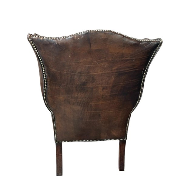 Antique English Leather Chesterfield Wingback Chair For Sale - Image 9 of 12