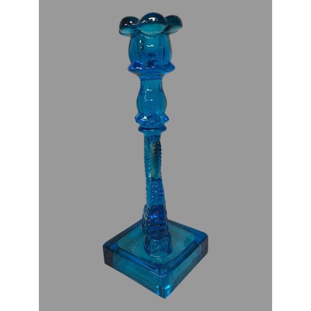 Vintage Cobalt Blue Figural Dolphin Pressed Glass Candlestick For Sale - Image 4 of 10