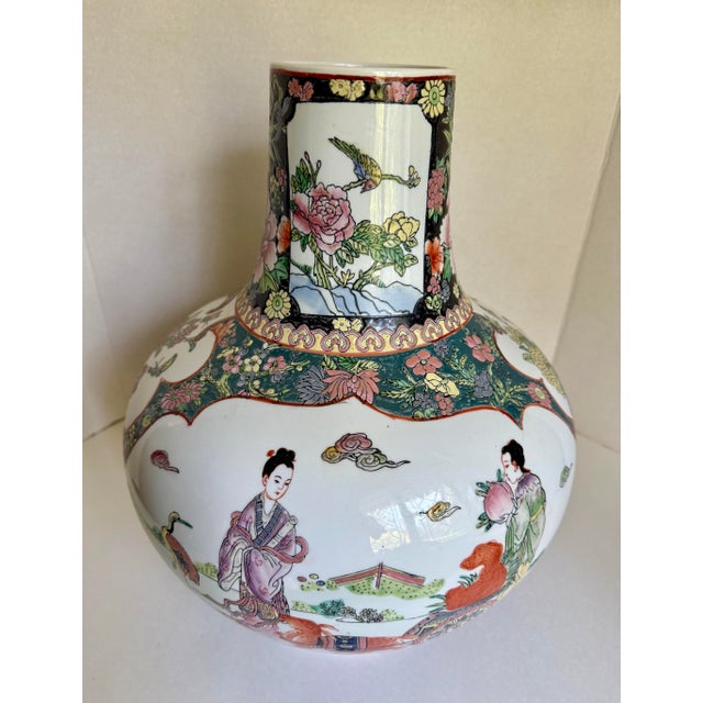 Chinoiserie Vintage Chinese Porcelain Vase With Court Figures and Auspicious Motifs For Sale - Image 3 of 12