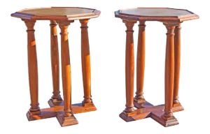 19th Century Italian Tuscan Leather Top Tables - a Pair