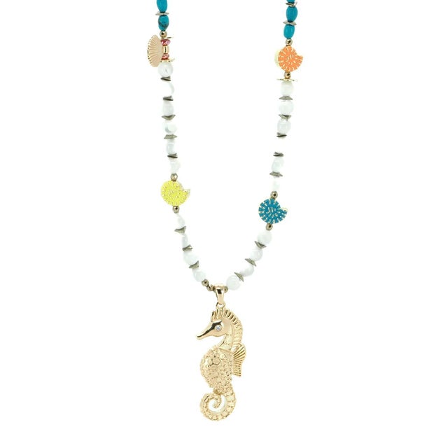 Summer Magic Seahorse & Shell Beaded Necklace For Sale - Image 11 of 11