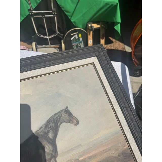 Wood 1990s Framed Black Horse on Mountain Top Print on Canvas, Signed by the Artist For Sale - Image 7 of 11