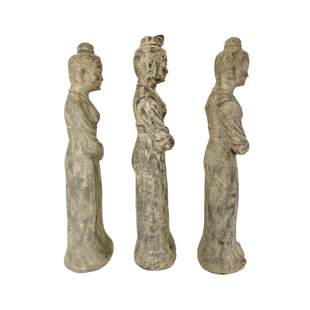 Chinese Vintage Maitland Smith Terracotta Statues of Asian Women - Set of 3 For Sale - Image 3 of 12