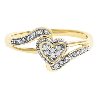 10K Yellow Gold Diamond Accent Filigree Heart Promise Ring (I-J Color, I3 Clarity)- Size 7.5 For Sale