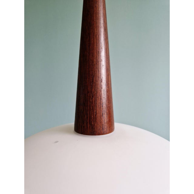 Scandinavian Pendant Light in Teak and White Opaline Glass by Louis Kalff for Philips, 1960s For Sale - Image 10 of 15
