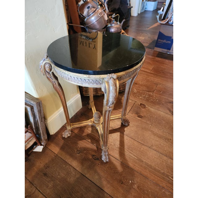 Late 19th Century Antique French Giltwood Table With a Black Stone Top For Sale - Image 5 of 8
