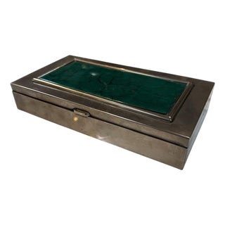 Vintage Silverplate Box With Malachite Inlay Lid For Sale