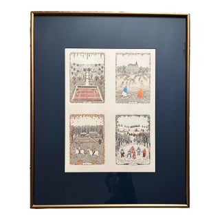 1990's Cuca Romley Handcolored Etching Seasons Sports Signed Ed.: 134/175 For Sale
