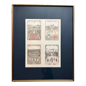 1990's Cuca Romley Handcolored Etching Seasons Sports Signed Ed.: 134/175
