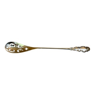 1960s Pierced Sterling Silver Bowl Short Handle Olive Spoon Alden by R. Blackinton & Co Buttercup Pattern For Sale