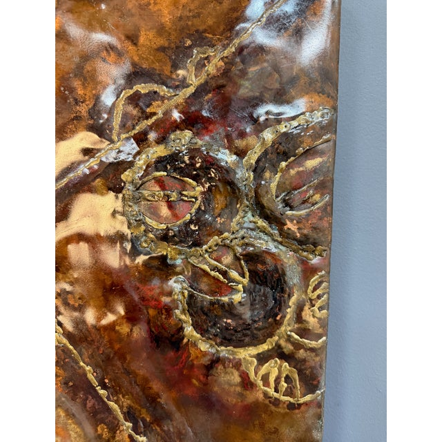 Vincent Payez Signed 1967 Torch Copper Wall Art, Brutalist Floral Repoussé Panel For Sale - Image 10 of 13