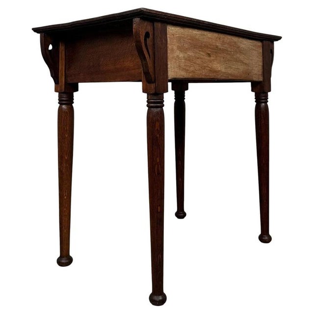 Antique English Art Nouveau Oak Side Table For Sale - Image 9 of 12