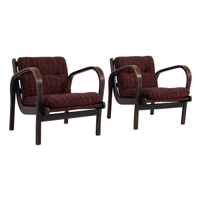 Pair Of H-237 Upholstered Bentwood Armchairs By Kozelka And Kropacek For Sale