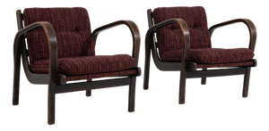 Pair Of H-237 Upholstered Bentwood Armchairs By Kozelka And Kropacek