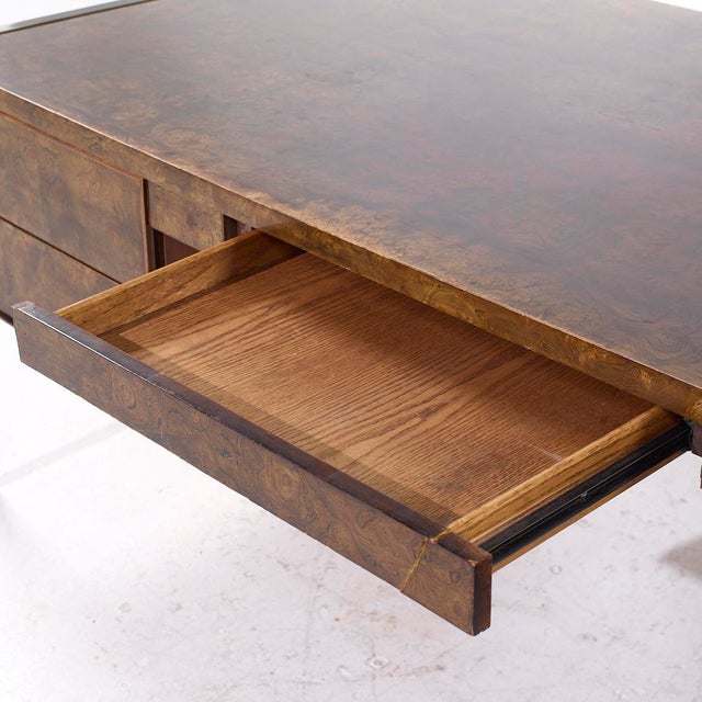 Brown Mastercraft Style Mid Century Burlwood and Brass Executive Desk For Sale - Image 8 of 10