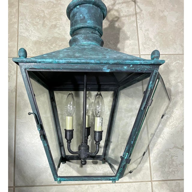 Vintage Solid Copper and Brass Hanging Lantern / 12”x 12”x 23” High For Sale - Image 17 of 17