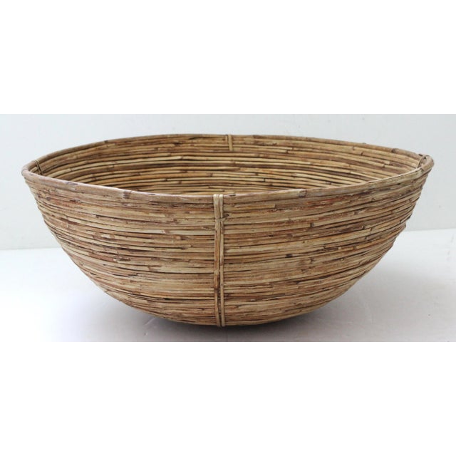 Artisan Handwoven Reed Basket 19" Diam For Sale - Image 4 of 11