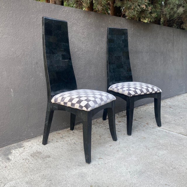 Pierre Cardin 1980s Pair of Black Tessellated Stone Chairs For Sale - Image 4 of 10