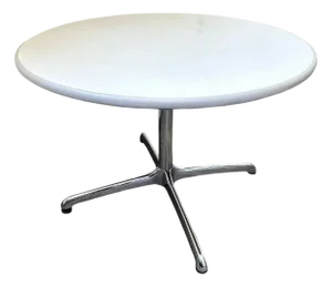 1960s Mid-Century Round Laminate Grey Dining Table w/ Chrome Base by Steelcase