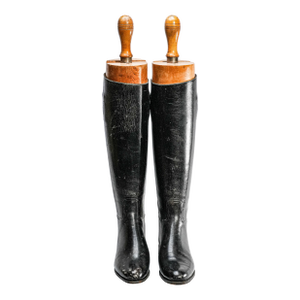Nice Horse Riding English Antique Black Leather Boots Wood Trees Home Decor Prop Country Equestrian