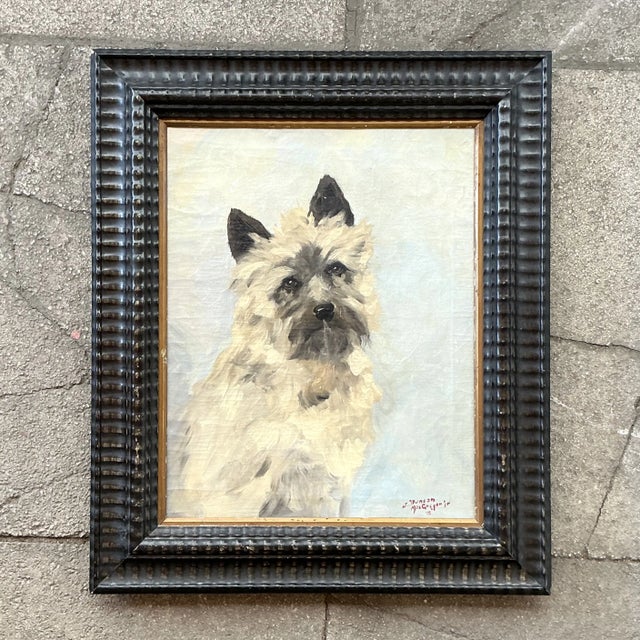 Vintage Boho Original Dog Portrait on Canvas For Sale - Image 4 of 12