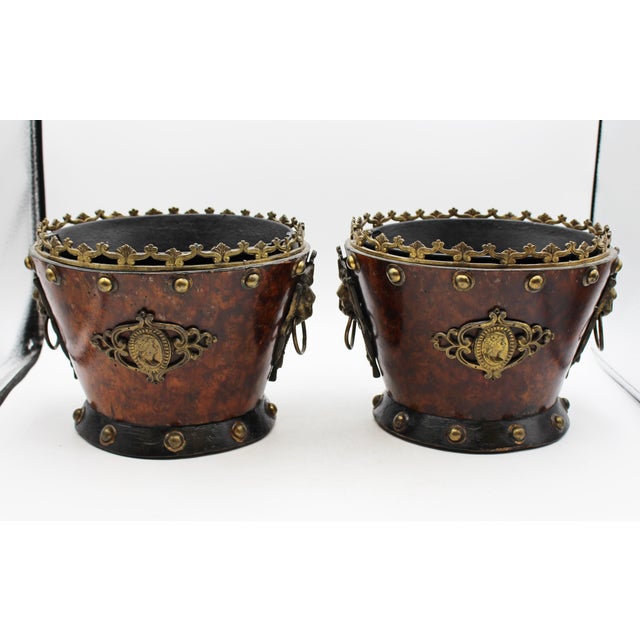 French Pair of French Napoleon III Period Walnut, Bronze, & Brass Jardinieres For Sale - Image 3 of 13