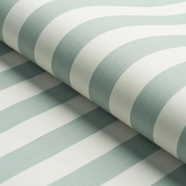 Schumacher SAMPLE - Schumacher Edwin Stripe Medium Wallpaper In Eucalyptus For Sale - Image 4 of 4