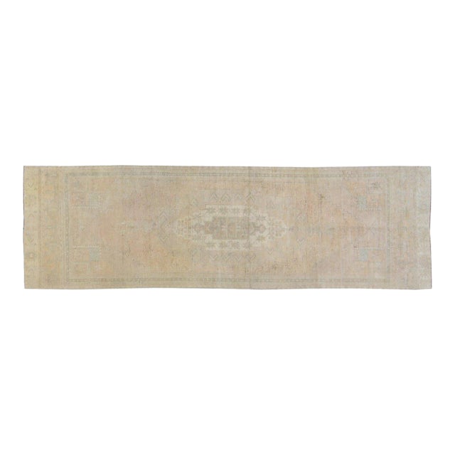 Vintage Turkish Oushak Hand Knotted Wool Rug, 3'1''x10'10'' For Sale