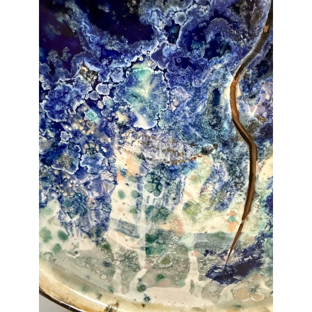 Ceramic Circa 1995 Unknown Visionary Artist Contemporary Brutalist Abstract Polychrome Ceramic Plate For Sale - Image 7 of 12