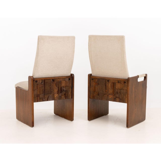 Vintage set of six Lane Furniture "Pueblo" Gray Boucle Upholstered Walnut Dining Chairs comprising of two armchairs and...