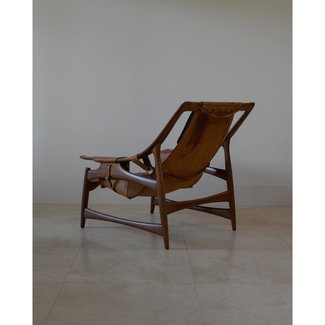 Attributed Liceu De Artes E Oficios Cognac Leather Lounge Chair and Ottoman, Brazil 1960s For Sale In Palm Springs - Image 6 of 16