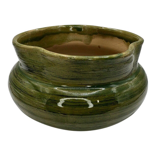 Vintage Italian Olive Green Quatrefoil Ceramic Planter For Sale