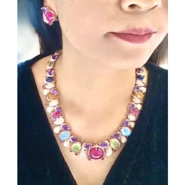 Bochic "Capri" Vintage Red Ruby & Yellow Sapphire Necklace Set in 18K & Silver For Sale - Image 14 of 18
