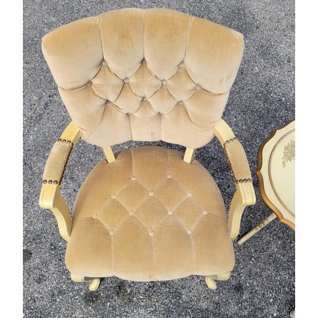 Rose 1960s Mid-Century Modern Conversation Set With 2 Tufted Arm Chairs and Painted Table For Sale - Image 8 of 14