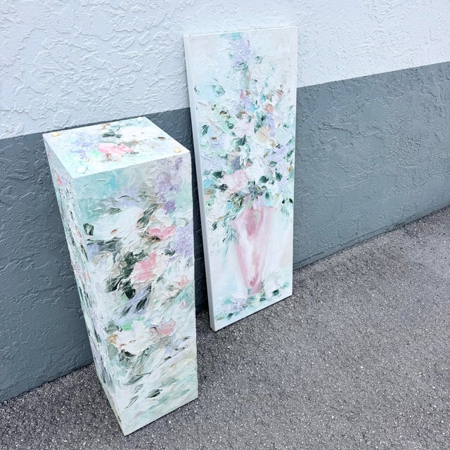 A dreamy, impressionistic pairing, this vintage pedestal and coordinating painting are brought to life through richly...