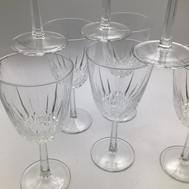 French Hexagon Stemmed Crystal Water Goblets-Set of 8 For Sale - Image 10 of 13