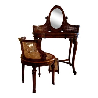 Vanity and Mirror Set, Chair, Early 19th Century For Sale