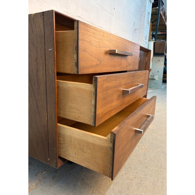 Lane "Tower Suite" Mid-Century Walnut and Rosewood Sideboard For Sale - Image 13 of 16