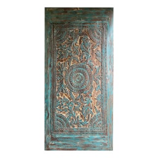 Midcentury Vintage Carved Lotus Mandala Door – Brass Stud Accents Huge Library Door 100 For Sale