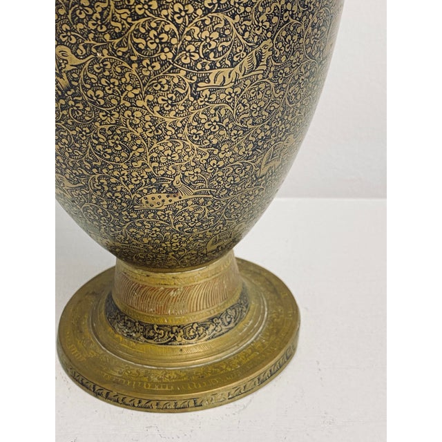 Metal Tall Kashmiri Hand-Engraved Floor Vase For Sale - Image 7 of 10