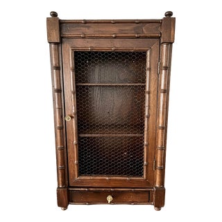 Vintage French Victorian Faux Bamboo Hanging Wall Cabinet For Sale