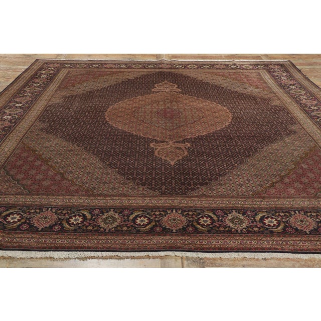 Navy Blue Vintage Persian Mahi Tabriz Rug - 09'11 x 12'08 For Sale - Image 8 of 9