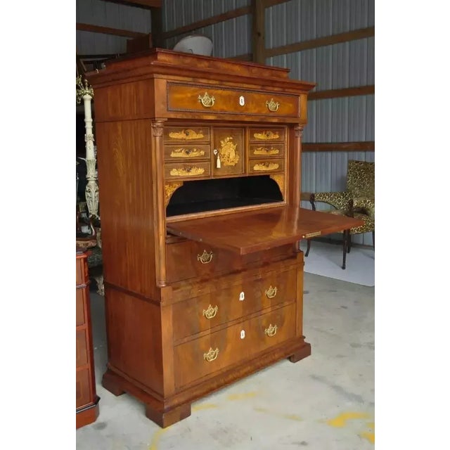 Traditional Mid 19th Century French Empire Flame Mahogany Drop Front Secretaire Abattant Secretary Desk For Sale - Image 3 of 10