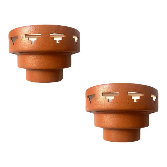 Vintage 1980s Postmodern Art Deco Ceramic Wall Sconces Lamps - Set of 2 For Sale