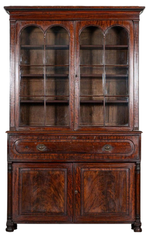 Large Regency Mahogany English Glazed Secretaire Bookcase, 1820s